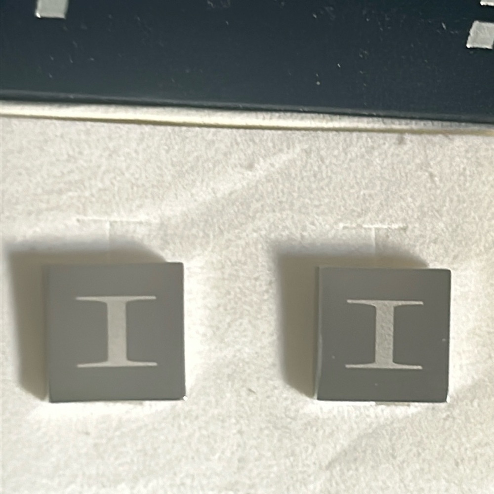 NEW Dual Monocle Monogrammed “I” Cufflinks Silver Tone in Gift Box